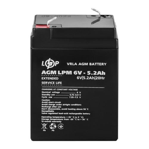 Акумулятор AGM 6 В 5,2 Аг (4158) LogicPower